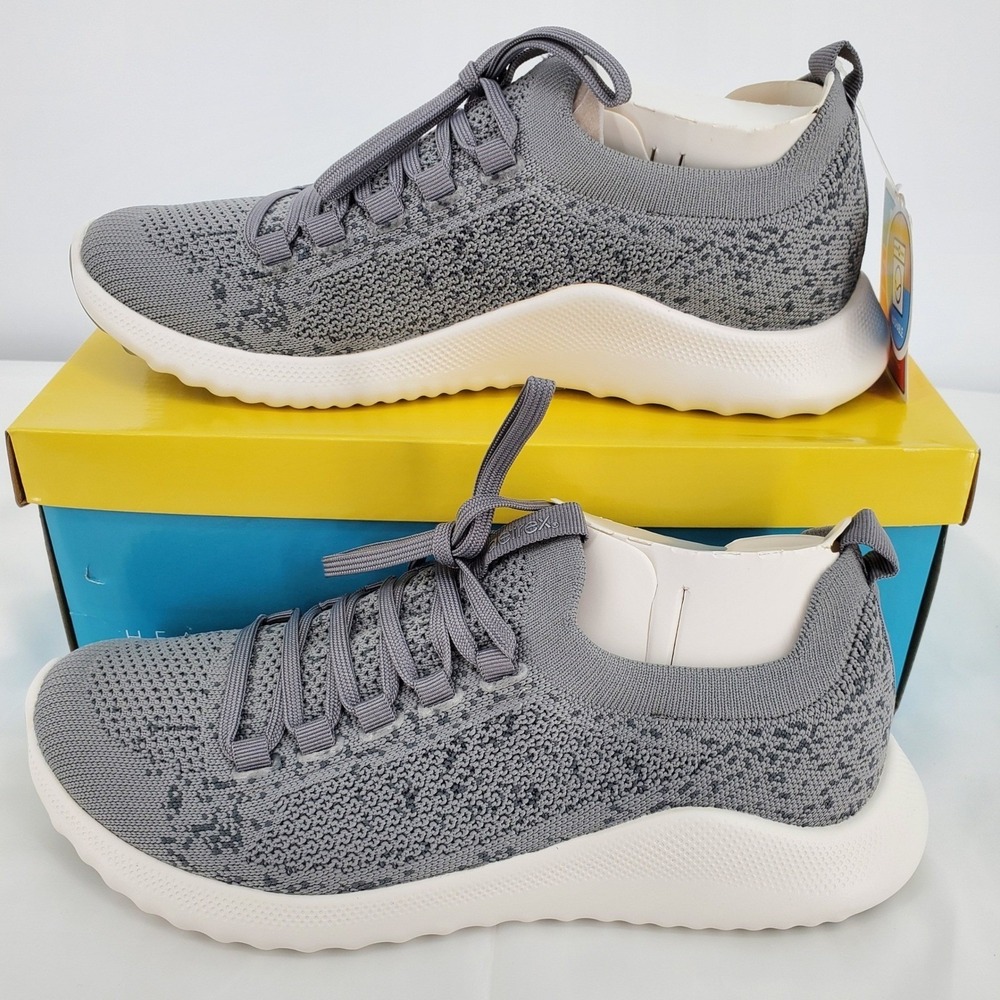 Aetrex Carly Grey Knit Sneakers Womens 5-5.5 AS106 Orthotic Comfort Washable New